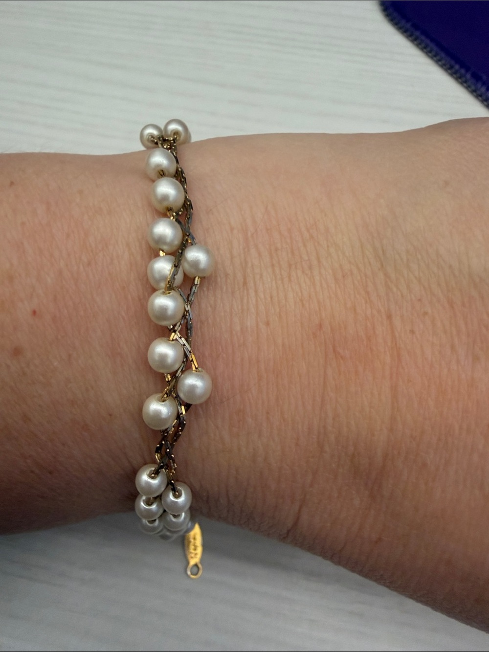 Napier Gold-Tone Braided Pearl Link Bracelet
